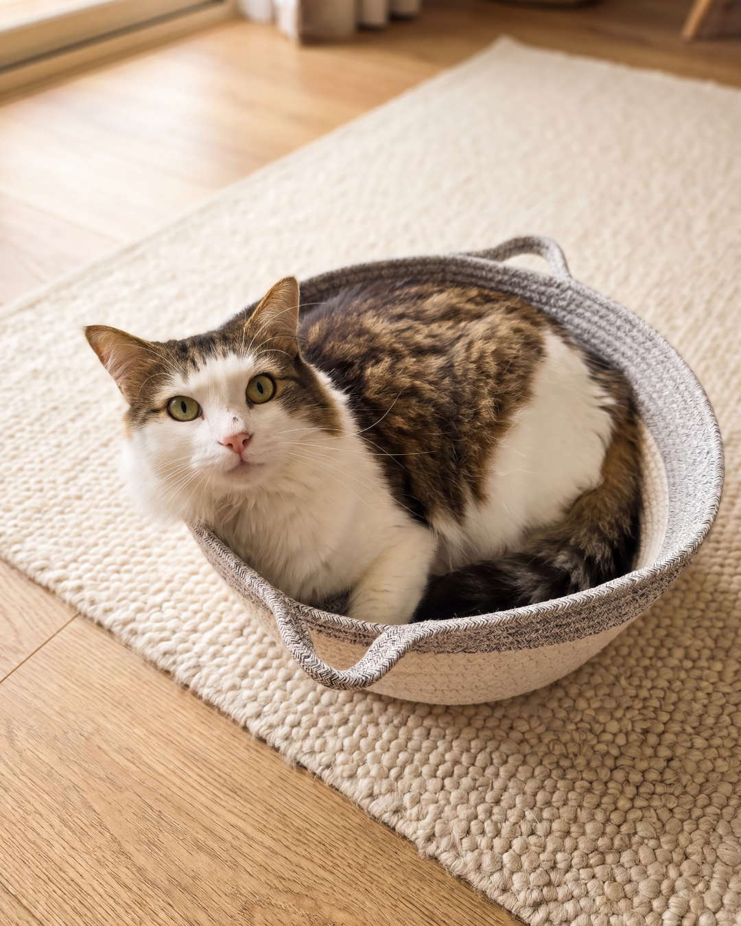 A cat extending her front paws and digging her claws into a surface