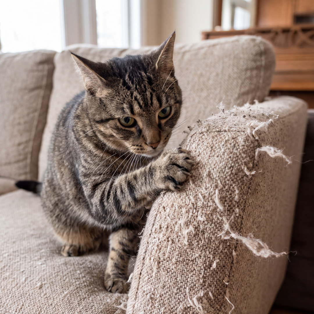 A cat asleep next to a scratching surface in her sleep and wake-up zone