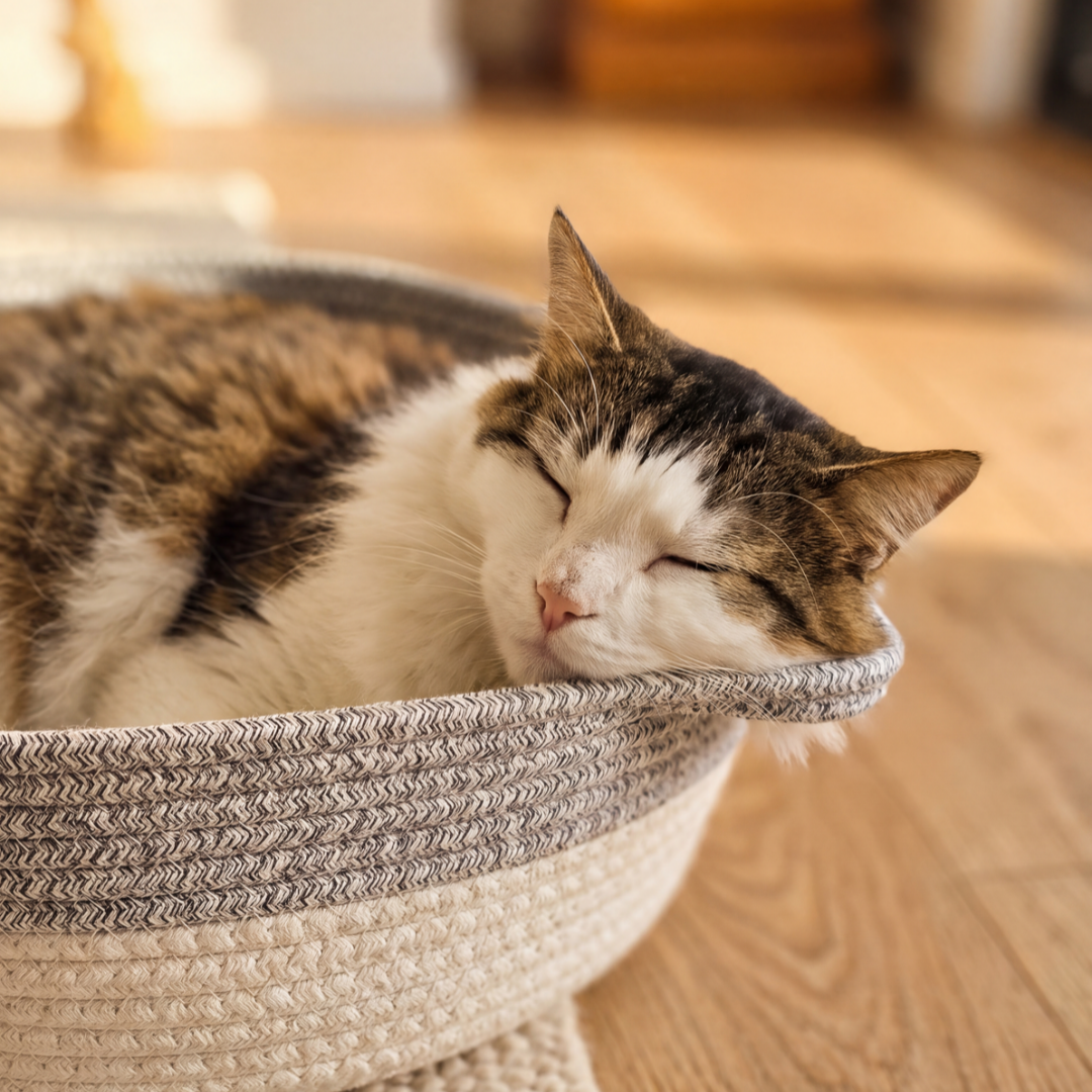 A cat curled up comfortably inside the Wildcat Nest